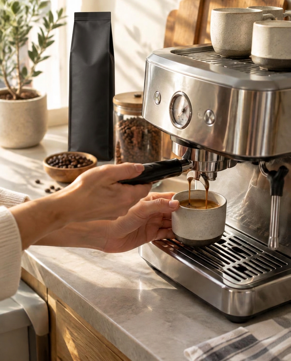 Espresso wat by die huis getrek word